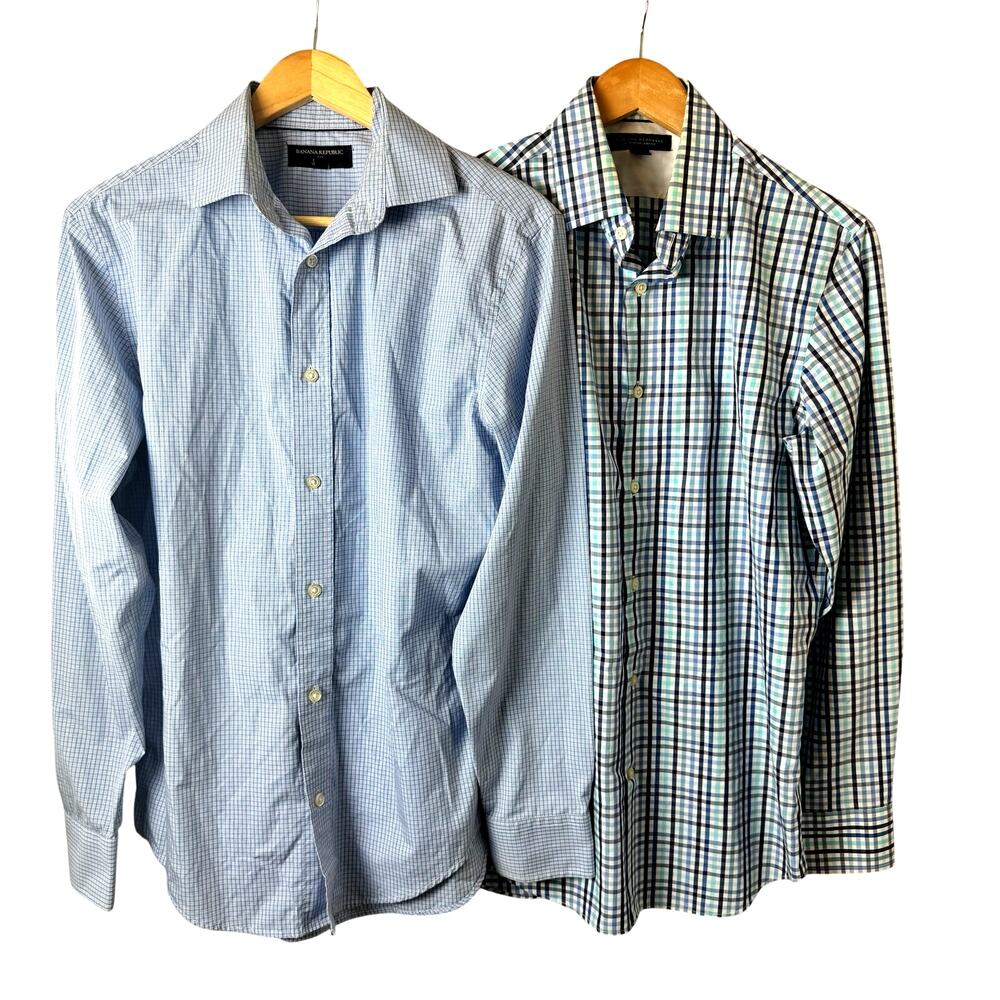 Banana Republic Button Down Shirts Mens Size Small Blue Check Non Iron Cotton